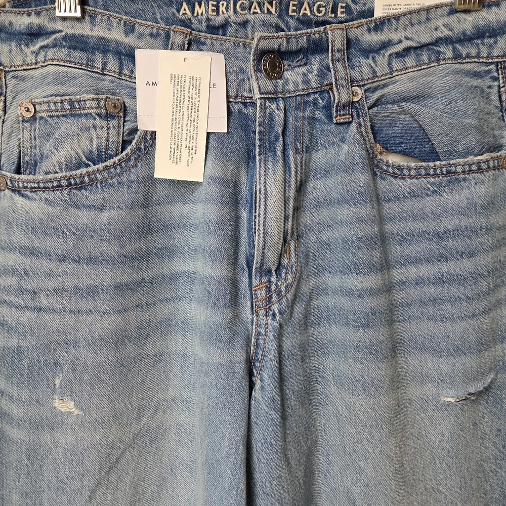 American Eagle Dreamy Drape Super High-Rise Sz 2 Ultra Wide Leg Jeans  Long Blue - Picture 5 of 15